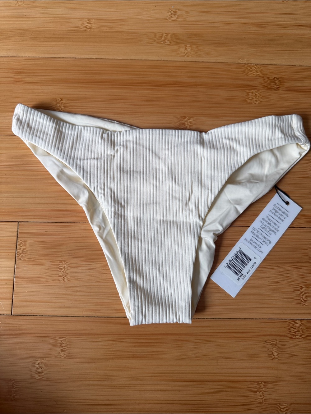 Cream Ribbed High-Cut Bikini Bottoms